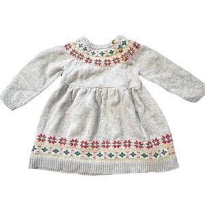 Baby Girls Carter’s Christmas Sweater Dress Size 9 Months Gray Green Red